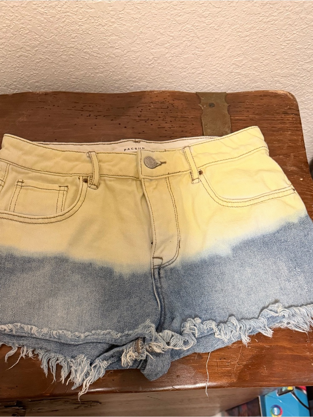 PacSun Yellow-to-Light Blue Ombre Denim Cutoff Shorts